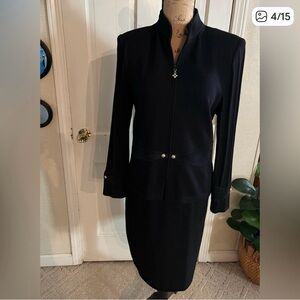 St. John Black Suede Knit Skirt Suit